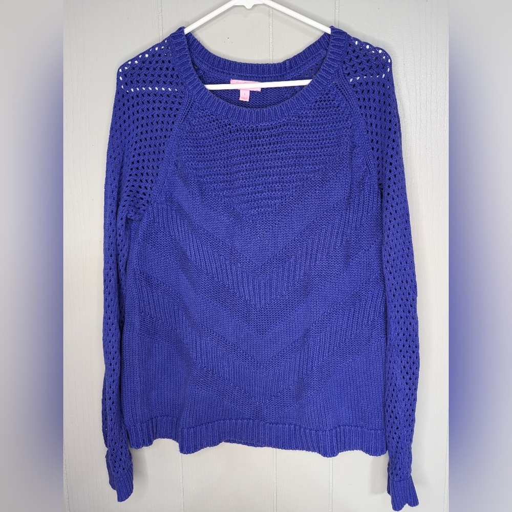 Lilly Pulitzer Blue Crew Neck Sweater with Textured Knit